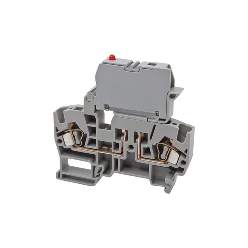 KLEMSAN 355729 Клеммник пружинный с держ. предохр. (5х20, 5х25), откид.картридж, с индикацией 24VDC, на DIN-рейку, 4 мм.кв., (серый); YBK SLD 24VDC