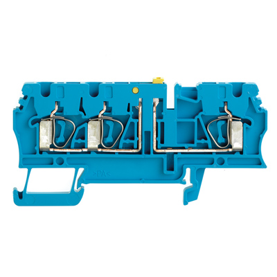 Weidmuller 8731730000 ZTR 2.5/3AN BL Исполнение: Измерительная клемма с размыкателем, Пружинное соединение, 2.5 мм.кв, 500 V, 20 A, поворотный, синий
