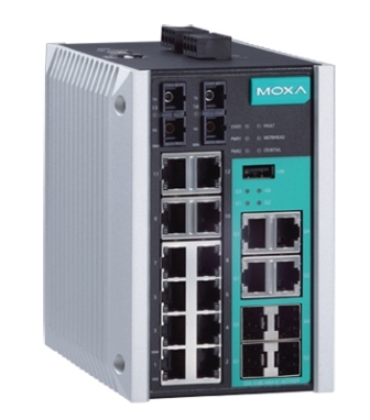 MOXA Коммутатор EDS-518E-SS-SC-4GTXSFP-T Managed Gigabit Ethernet switch with 12 10/100BaseT(X) ports, 2 100BaseFX single-mode ports with SC connectors, and 4 combo 10/100/1000BaseT(X) or 100/1000BaseSFP ports, t: -40/75