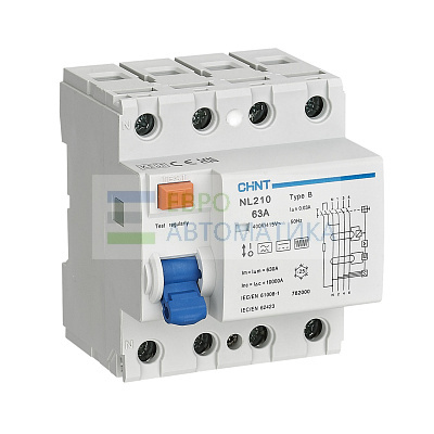 CHINT 782000 ВДТ (УЗО) NL210 4P 63А 30мА 10кА тип B (R)