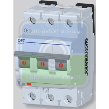 LPE-10C-3 Автоматический выключатель In 10 A, Ue 230/400 V a.c., 60/220 V d.c., характеристика C, 3-полюс, Icn 6 kA
