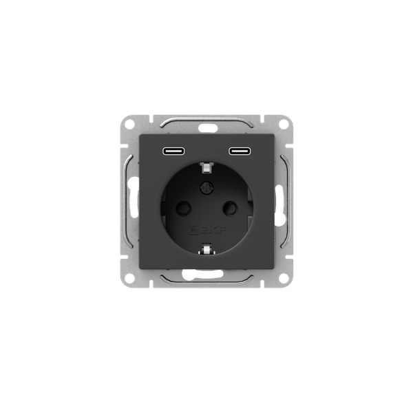 EKF UP1-SOB-111-2USBC Механизм розетки с USB-C - 2шт, 16А, с заземлением, со шторками, чёрный Эпика EKF