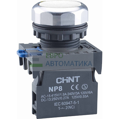 CHINT 667117 Кнопка упр. NP8-11BND/1 подсветка, самовозв, белый, AC/DC 24В(LED), 1НО+1НЗ, IP65 (R)