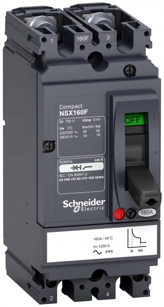 Schneider Electric 2П Автоматический выключатель NSX160F 160A AC/DC (арт.LV438700)