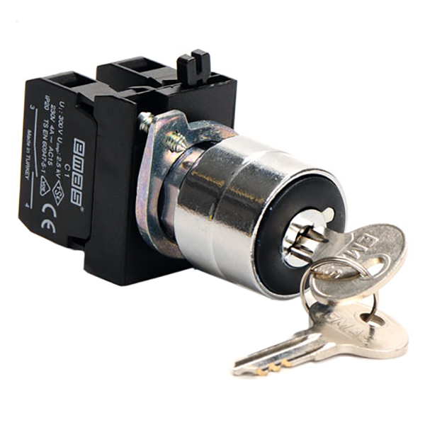 Кнопка с ключом 2-0-1, с фиксацией,ключ выним. в полож. 0 (1НО+1НЗ)  (CM)