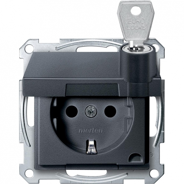 Schneider Electric MTN2315-0414 MERTEN МЕХАНИЗМ розетки с крышкой запир.различными замками, АНТРАЦИТ, QF SM