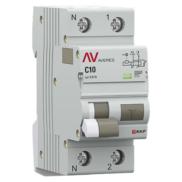 EKF rcbo6-1pn-10C-10-ac-av Автоматический выключатель дифференциального тока DVA-6 1P+N 10А (C) 10мА (AC) 6кА EKF AVERES