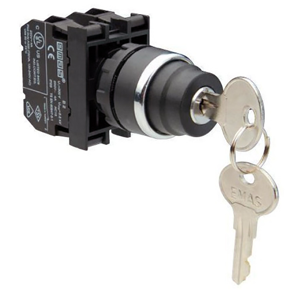 B101AA31 Кнопка с ключом 2-0-1, ключ вынимается в положениях 0 ,возврат из одного положения