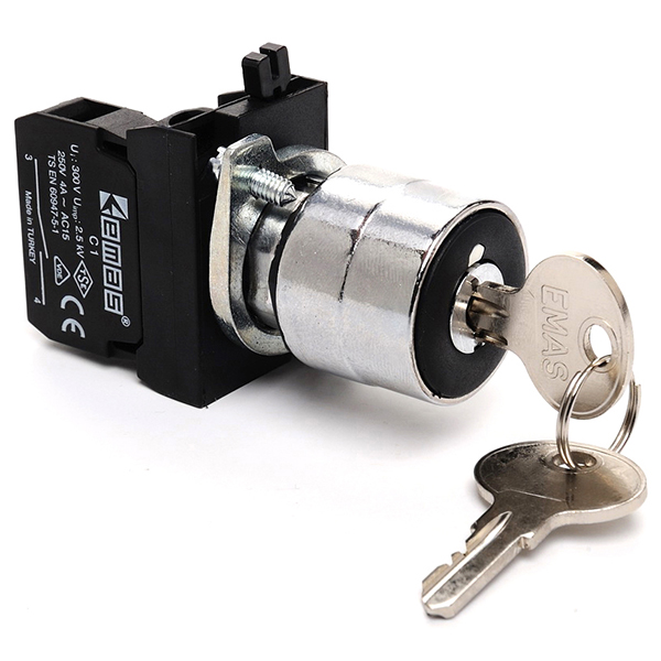 Кнопка с ключом 2-0-1, с фиксацией,ключ выним. во всех полож. (1НО)  (CM)