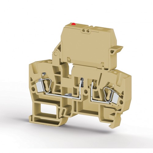 KLEMSAN 355820 Клеммник пружинный с держ. предохр. (5х20, 5х25), откид.картридж, с индикацией 24VDC, на DIN-рейку, 4 мм.кв., (бежевый);YBK ILD 24 VDC