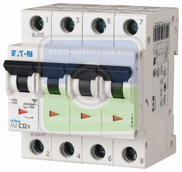 Автоматический выключатель 0,75А, кривая отключения C, 4 полюса, откл. способность 15 кА (FAZ-C0,75/4)