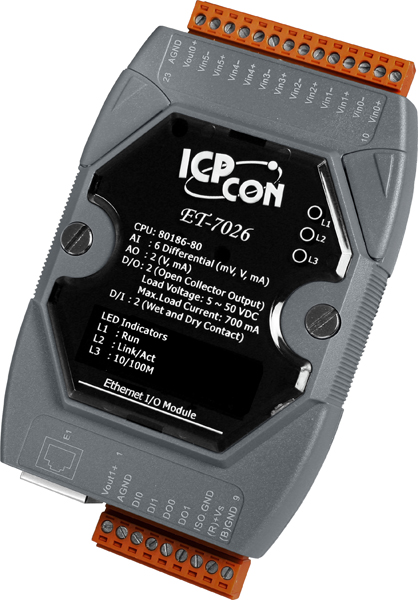 ICP DAS Модуль ET-7026 CR 6-ch Analog Input, 2-ch Analog Output, 2-ch Digital Input And 2-ch Digital Output