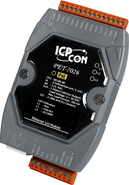ICP DAS Модуль PET-7026 CR 6-channel Analog Input, 2-channel Analog Output, 2-channel Digital Input And 2-channel Di