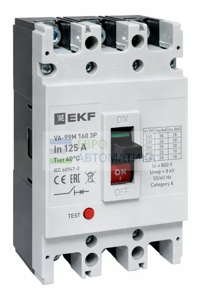EKF mccb99-160-125m Выключатель автоматический в литом корпусе ВА-99М 160/125А 3P 10In 35кА с термомагнитным расцепителем EKF