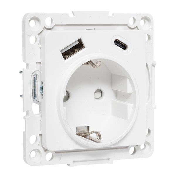 EKF EYR16-2USB-typeA-typeC Стокгольм Механизм Розетки 1-местной с/з, USB A+C 16А винтовые клеммы белый с защ. штор. EKF