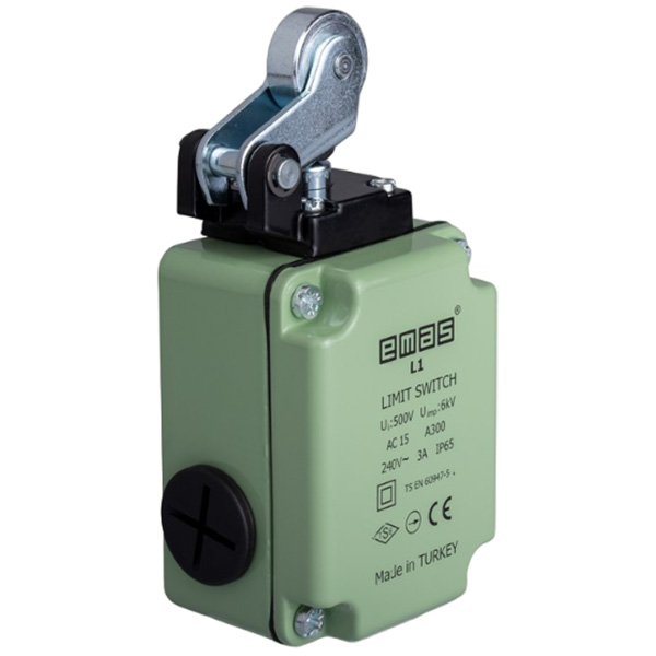 L1K13MIM211 Выключатель концевой быстрого переключения угловой 1-но направленный с алюминиевой консолью и стальным роликом Ф22мм (1НО+1НЗ)