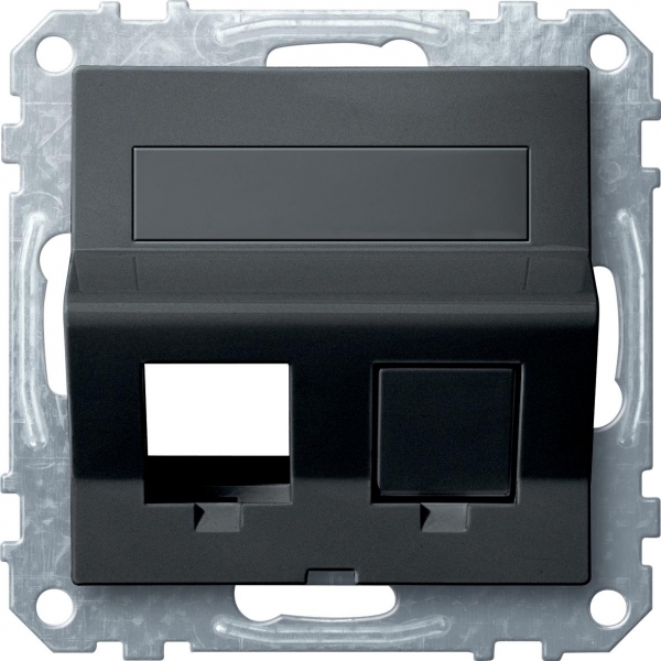 Schneider Electric MTN4568-0414 MERTEN ПЛАТА наклонная д/Keystone RJ45 2 поста, АНТРАЦИТ, SM