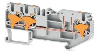 KLEMSAN 328309 Клеммник пруж.быстрозажимной (Push in) 3-х выводной, 2,5 мм.кв., (серый); PRD 2,5EAK