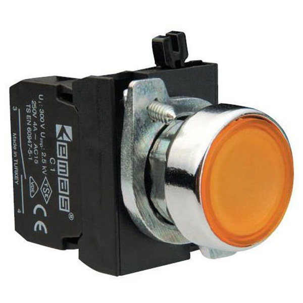 Кнопка с подсветкой-светодиод  желтая CM180DS (1НО)