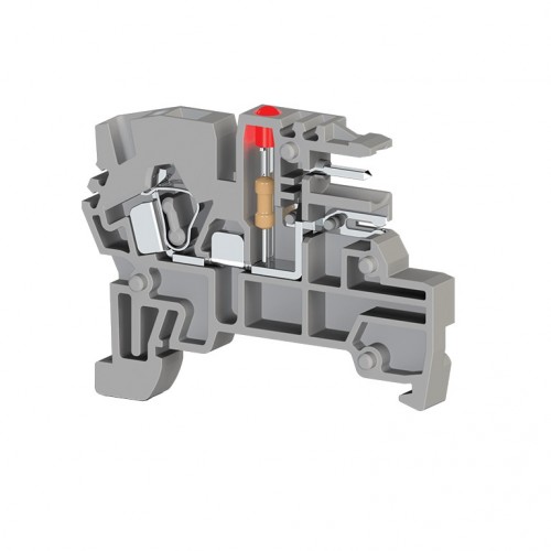 KLEMSAN 364025 Клеммник пружинный с разъёмом, с индикацией 110 VAC, на DIN-рейку, 2,5 мм.кв., (бежевый); PCY 2,5L