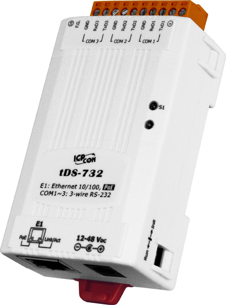ICP DAS Сервер tDS-732 CR Tiny Device Server with PoE and 3 RS-232 Ports (RoHS)
