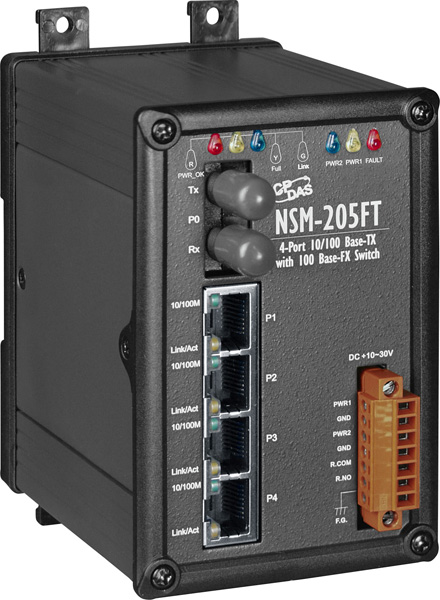ICP DAS Коммутатор NSM-205FT CR Uamanaged 4-port Industrial 10/100 Base-T(X) with 100 Base-FX Fiber Switch (Metal case)