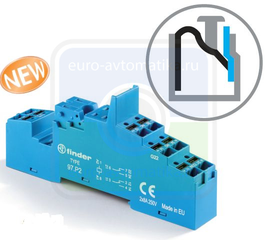 97P1SPA - Розетка с безвинтовыми клеммами Push-in для реле 46.61; применяются модули 86.30, 99.02; в комплекте пластиковая клипса 097.01; версия: синий цвет