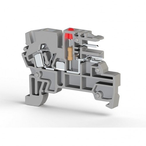 KLEMSAN 364031 Клеммник пружинный с разъёмом, с индикацией 48 VDC, на DIN-рейку, 2,5 мм.кв., (серый); PCY 2,5L