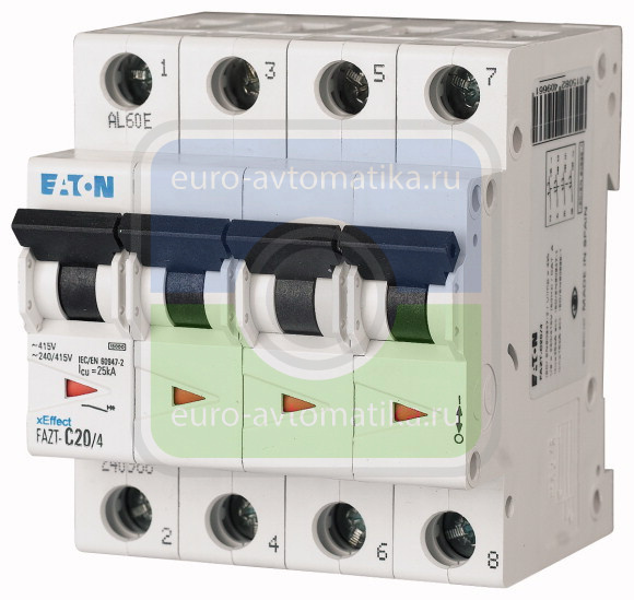 Автоматический выключатель 12А, кривая отключения С, 4 полюса, откл. способность 25 кА (FAZT-C12/4)