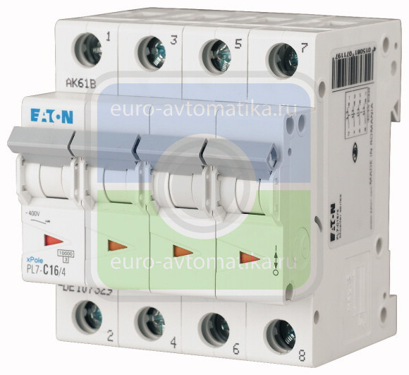 Автоматический выключатель 4А, кривая отключения С, 4 полюс, откл. способность 10 кА (PL7-C4/4)