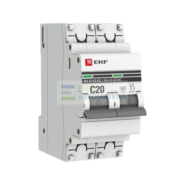 EKF mcb4763-DC-2-20C-pro Автоматический выключатель ВА 47-63 DC 2P 20А (C) 6кА EKF PROXIMA