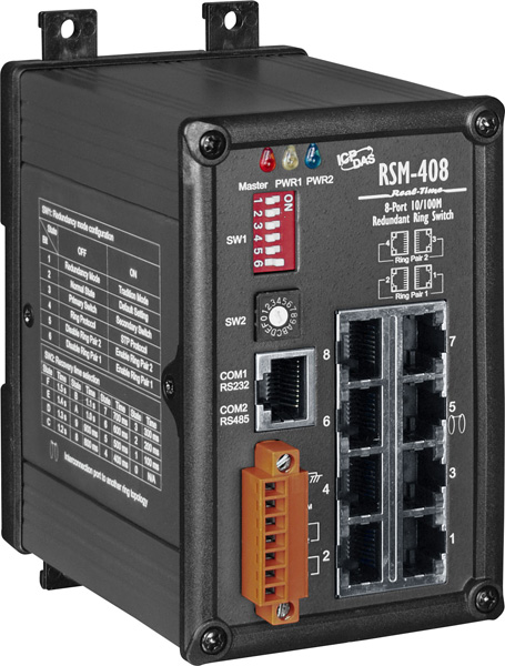 ICP DAS Коммутатор RSM-408 CR 8-Port Redundant Ring Switch with metal case (RoHS)