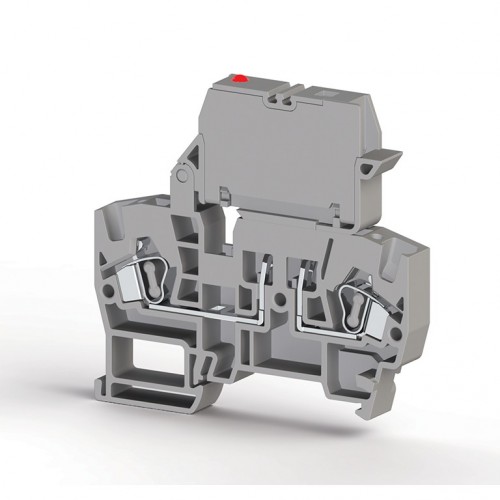 KLEMSAN 355889 Клеммник пружинный с держ. предохр. (5х20, 5х25), откид.картридж, с индикацией 220VDC, на DIN-рейку, 4 мм.кв., (серый);YBK ILD 220 VDC