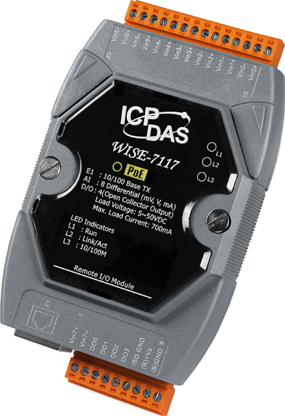 ICP DAS Модуль WISE-7117 8-channel Analog Input with High Voltage Protection and 4-channel Isolated Digital Output WISE PoE C
