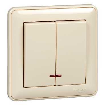 Schneider Electric VS510-251-28 W59 2-клавишный ВЫКЛЮЧАТЕЛЬ с подсв. 10АХ, в сборе, СЛОНОВАЯ КОСТЬ