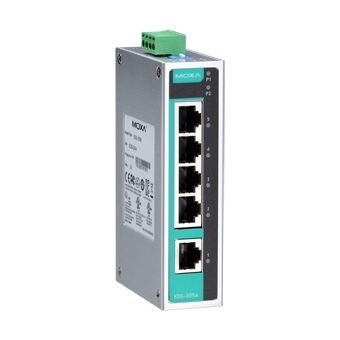 MOXA Коммутатор EDS-205A-T 5 port entry-level unmanaged Ethernet Switches, dual power, t:-40/+75