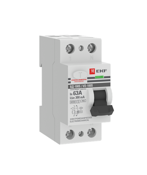 EKF elcb-2-6-63-300S-em-pro Устройство защитного отключения ВД-100 (S) 2P 63А 300мА тип АС эл-мех 6кА EKF PROxima EKF elcb-2-6-63-300S-em-pro Устройство защитного отключения ВД-100 (S) 2P 63А 300мА тип АС эл-мех 6кА EKF PROxima