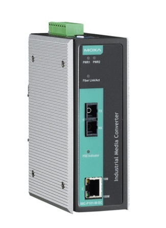 MOXA Конвертер IMC-P101-S-SC-T Industrial PoE Media Converter, single mode, SC connector, t:-40/+75