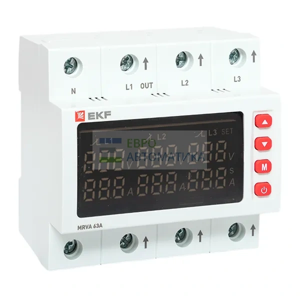 EKF MRVA-3-63A-v2 Трехфазное реле напряжения и тока с дисп. MRVA 63A EKF