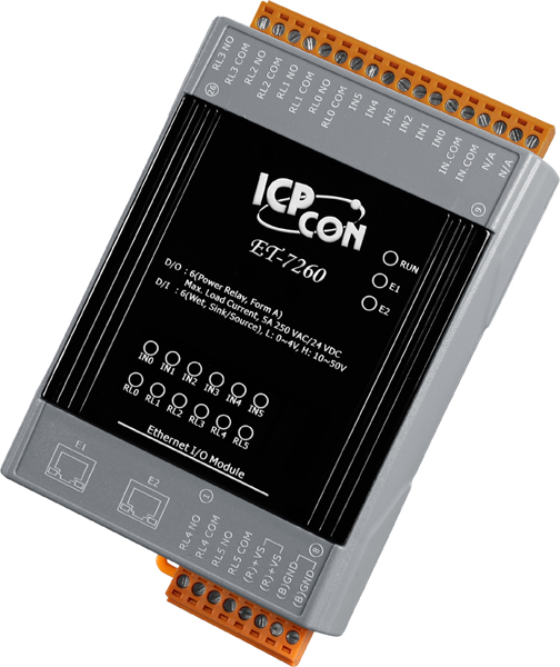 ICP DAS Модуль ET-7260 CR Ethernet I/O Module with 2-port Ethernet Switch, with 6-ch Relay Output and 6-ch DI (RoHS)