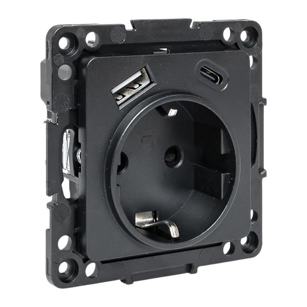 EKF EZR16-2USB-typeA-typeC Стокгольм Механизм Розетки 1-местной с/з, USB A+C 16А винтовые клеммы черный с защ. штор. EKF