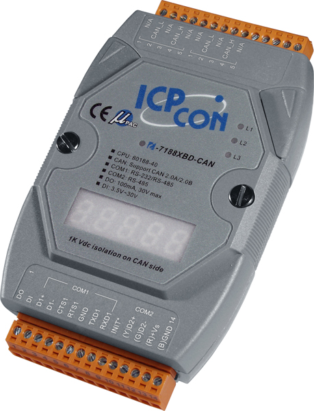 ICP DAS Контроллер I-7188XBD-CAN-G CR Programmable automatic controller with two series communication port (RS-232/RS-485), on