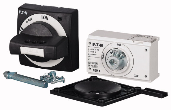 Поворотная ручка на дверь, цвет черный, ручка + привод + короткая ось, NZM1 (NZM1-XTVDV-0)