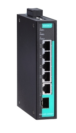 MOXA Коммутатор EDS-G205-1GTXSFP-T Unmanaged full Gigabit Ethernet switch with 4 10/100/1000BaseT(X) ports and 1 combo 10/100/1000BaseT(X) or 100/1000BaseSFP port, t: -40/75