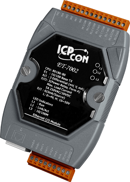 ICP DAS Модуль ET-7002 CR 3-channel analog inputs, 6-channel digital inputs and 3-channel Relay outputs module (RoHS