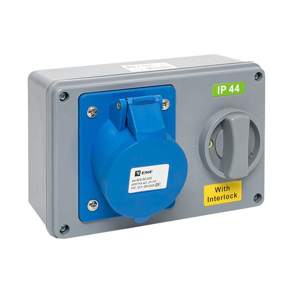 EKF ps-1423-32-220 Розетка с блокировкой и выключателем 1423 2Р+РЕ 32А 220В IP44 EKF