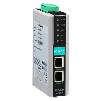 MOXA Преобразователь MGate MB3270I 2 Port RS-232/422/485 Modbus TCP to Serial Gateway,din rail, 2 KV isol