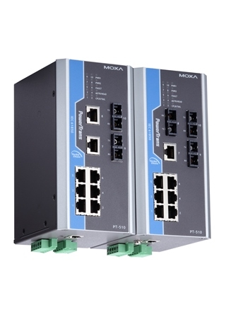 MOXA Коммутатор PT-510-SS-SC-24 IEC 61850-3 managed DIN-Rail switch, 8 x 10/100BaseT(X), 2 x 100BaseFX SM, SC connectors, 1 power supply (24 VDC), t:-40/+85