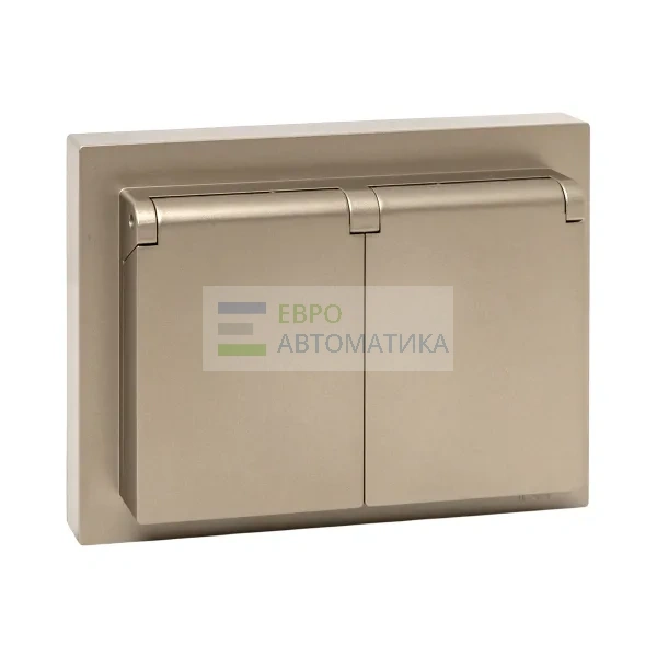 EKF UP1-SOC-211-44 Механизм розетки двойной, 16А, IP44, с заземлением, со шторками, с рамкой, с крышками, шампань Эпика EKF