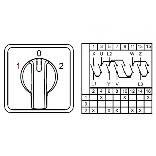 KLEMSAN 800230 CS010019S; Переключатели управления трёхфазным двухобмоточным двигателем (1-0-2); 3 FAZ 10 A 60°